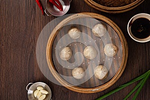 Steamed pork soup dumplings named Xiao long bao xiaolongbao in Taiwan