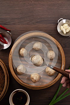 Steamed pork soup dumplings named Xiao long bao xiaolongbao in Taiwan