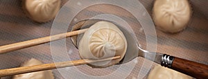 Steamed pork soup dumplings named Xiao long bao xiaolongbao in Taiwan