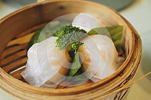 Steamed prawn dumplings, dimsum har-gao photo