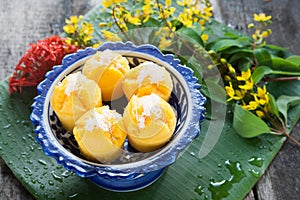 Steamed Pumpkin Cake Thai Dessert - Kanom Fak Thong