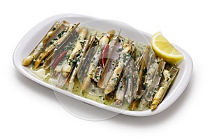 steamed razor clams in wine photo