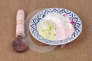 Steamed rice flour with toddy palm,Kanom Kee Noo