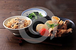 Steamed rice with mushroom