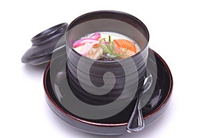 Steamed Savoury Egg Custard or Chawan Mushi , Japanese hot appe photo