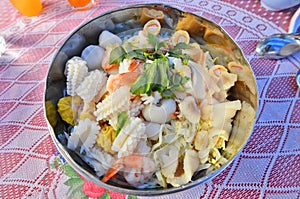 Steamed sea food with spicy in stainless pot