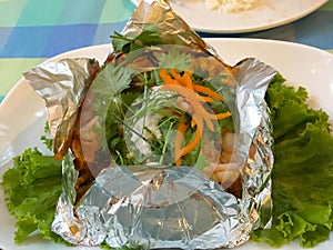 Steamed Shrimp Cakes Haw Mok Kung, Thai food
