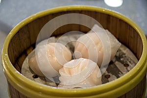 Steamed shrimp dumplings at Chinese dim sum
