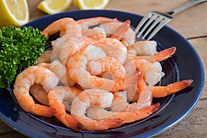 Steamed shrimp on plate