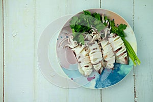 Steamed squids or Octopus on dish