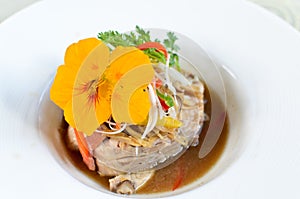 Steamed Sturgeon with apricots