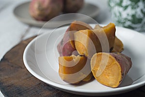 Steamed sweet potato, healthy snack for tea or coffee time, also brunch