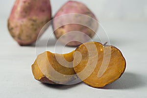 Steamed sweet potato, healthy snack for tea or coffee time, also brunch