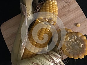 Steamed of yellow Sweet Corn various angles