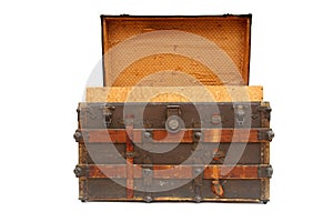 Steamer Trunk. An antique Steamer Trunk. Isolated on white. Room for text
