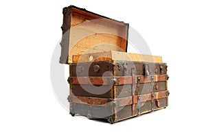 Steamer Trunk. An antique Steamer Trunk. Isolated on white. Room for text