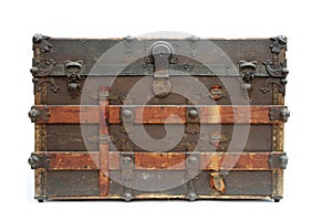 Steamer Trunk. An antique Steamer Trunk. Isolated on white. Room for text