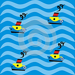 Steamers on blue background, eps.