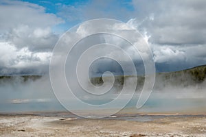 Steaming Blue Hotspring in Yellowstone National Park