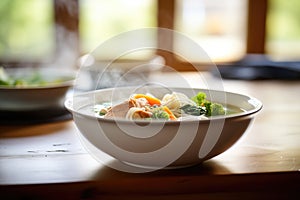 steaming bowl of homemade chicken noodle soup