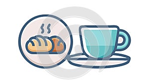 Steaming Bread and Coffee Cup Breakfast Illustration, vector design Generative AI
