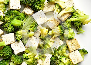 Vegan food : steamed broccoli and tofu dish photo
