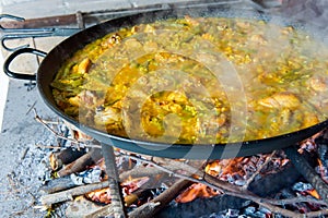 Steaming classic Spanish paella