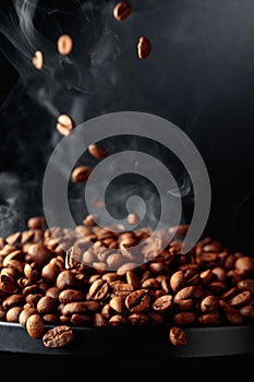 Steaming coffee beans in movement