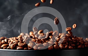 Steaming coffee beans in movement