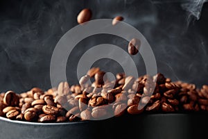 Steaming coffee beans in movement