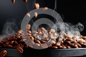 Steaming coffee beans in movement