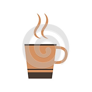steaming coffee cup icon in minimalist style on white background