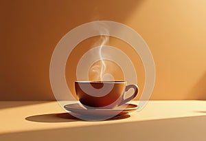 Steaming Coffee Cup on Light Brown Background