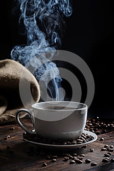 Steaming Coffee in White Cup Backlite