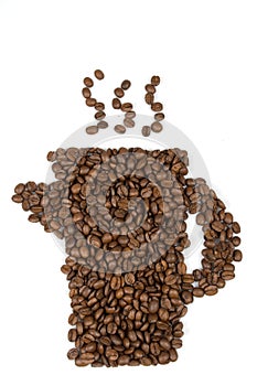 Steaming coffepot by beans