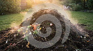 Steaming Compost Pile in a Backyard Garden