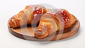 Steaming Croissant Bread With Plum Jam Closeup