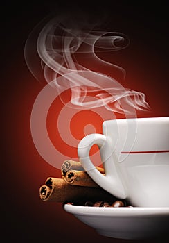 Steaming cup of coffee