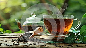 The steaming cup of tea.AI generated image