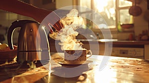 The steaming tea cup..AI generated image