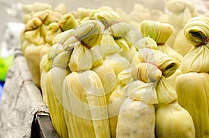 Steaming fresh corn selling at street market