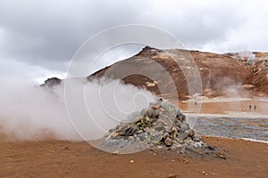 Steaming Fumarole in Geothermal at Namafjall Geyser in Myvatn