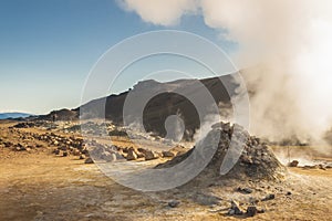 Steaming fumarole in Namafjall in north Iceland