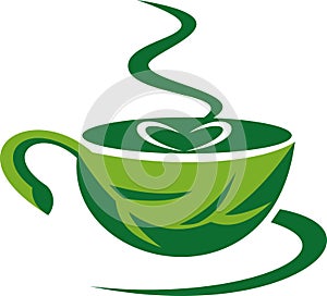 Steaming green coffee cup