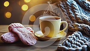 Steaming Green Tea in a Warm Winter Setting