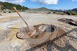 A steaming hole in the geothermal area of Furnas Lake