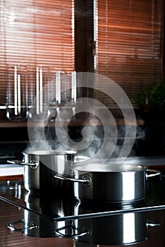 Steaming Metal Cooking Pots