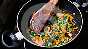 Steaming mixed vegetables in a pan