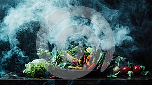 Steaming mixed vegetables in a rustic pan