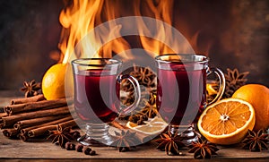 Steaming mug of aromatic mulled wine